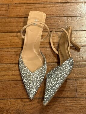 ZARA PEARL HEELED SLINGBACKS size 39/8